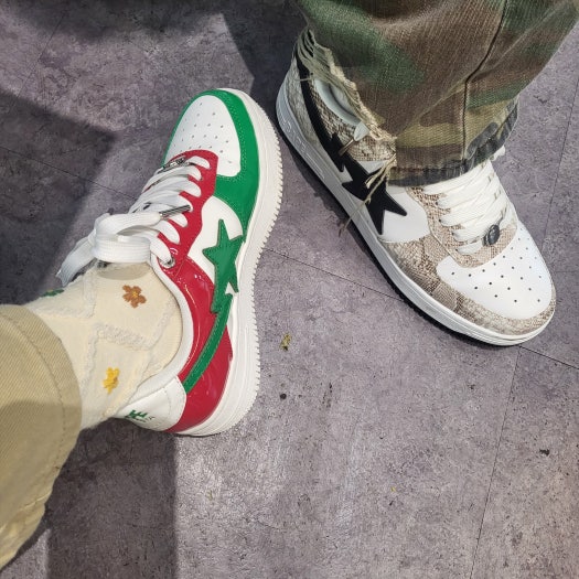 BATHING APE 로우 탑 1I80 191 009 A Bathing Ape 베이프 로우 화이트 스네이크 스킨 패턴 photo review