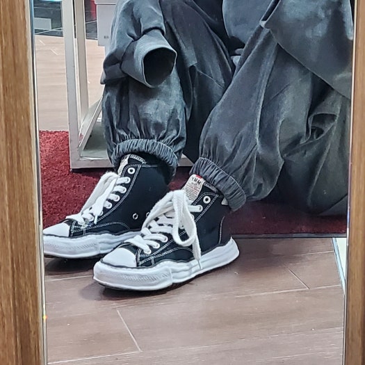 메종 미하라 야스히로 피터슨 Og 솔 캔버스 하이탑 스니커즈 블랙 A01FW701 photo review