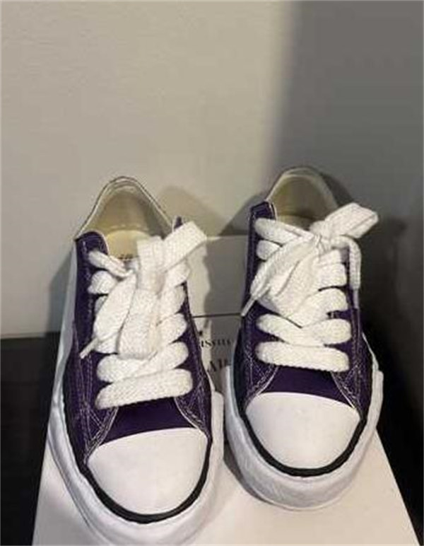 메종 미하라 야스히로 피터슨 OG 솔 캔버스 로우 스니커즈 퍼플 A01FW702-PURPLE photo review