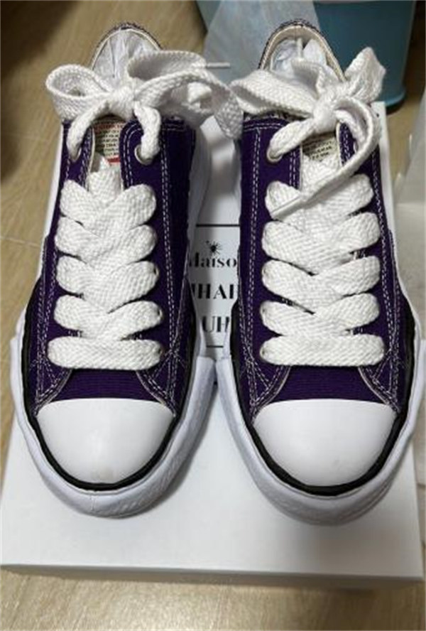 메종 미하라 야스히로 피터슨 OG 솔 캔버스 로우 스니커즈 퍼플 A01FW702-PURPLE photo review